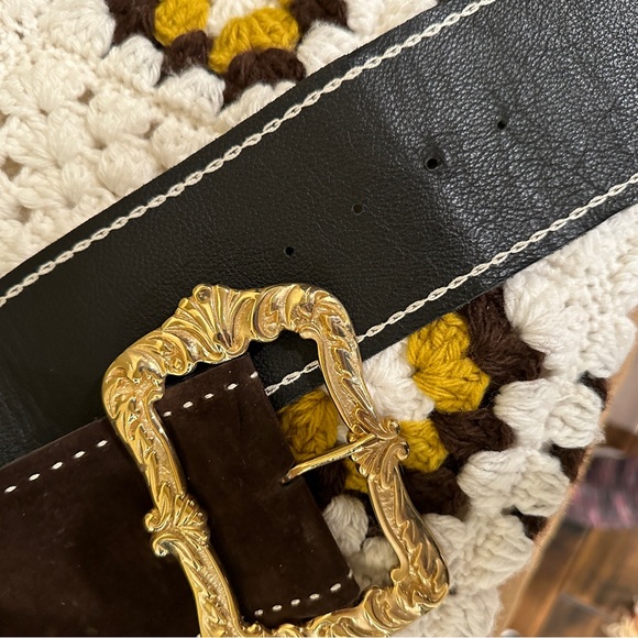 Anna Sui Brown Suede Belt with Solid Brass Buckle